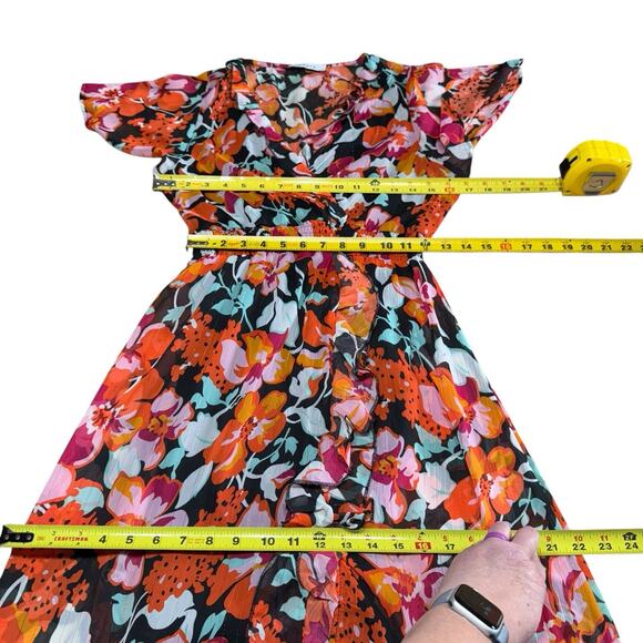 Axara Paris Maxi Dress Floral Orange Ruffle Small Bohemian Boho Hippie - Picture 6 of 8